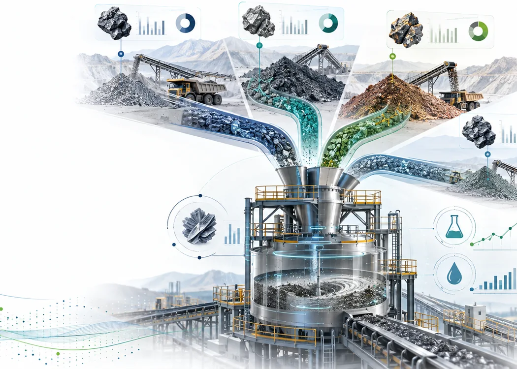 Ilustración conceptual de Ecolixiviación: recuperación de recursos desde materiales mineros