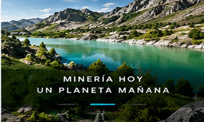 Paisaje de montañas y lago con la frase «Minería hoy. Un planeta mañana.»